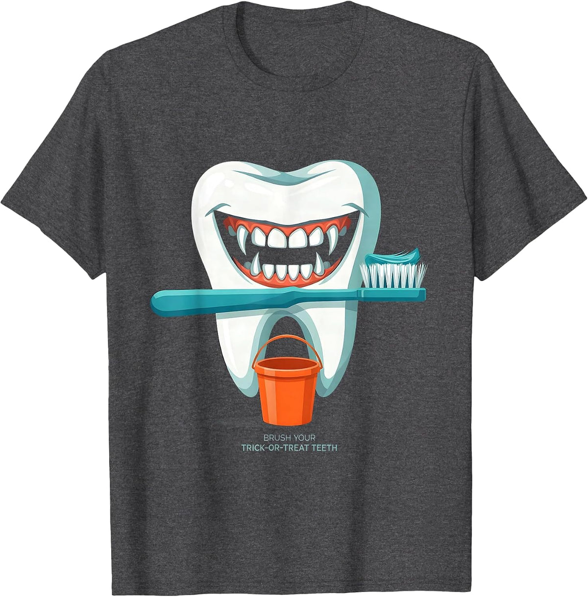 Brush Your Trick-or-Treat Teeth Funny Dental Hygienist T-Shirt - Dark Heather Grey