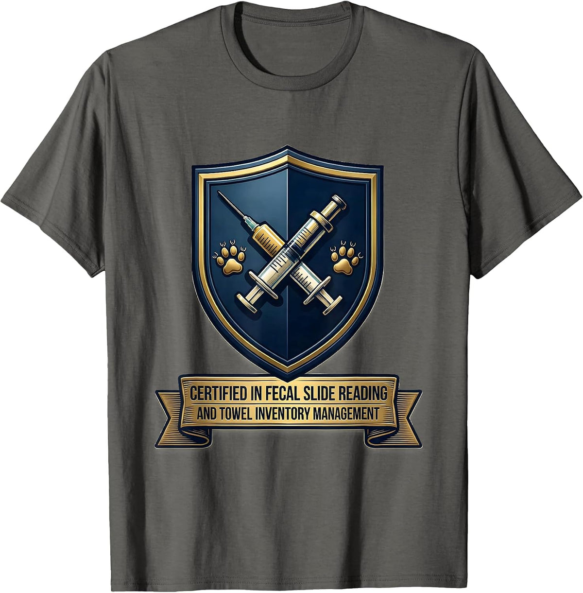 Certified In Fecal Slide Reading Vet Tech Humor T-Shirt - Asphalt Grey
