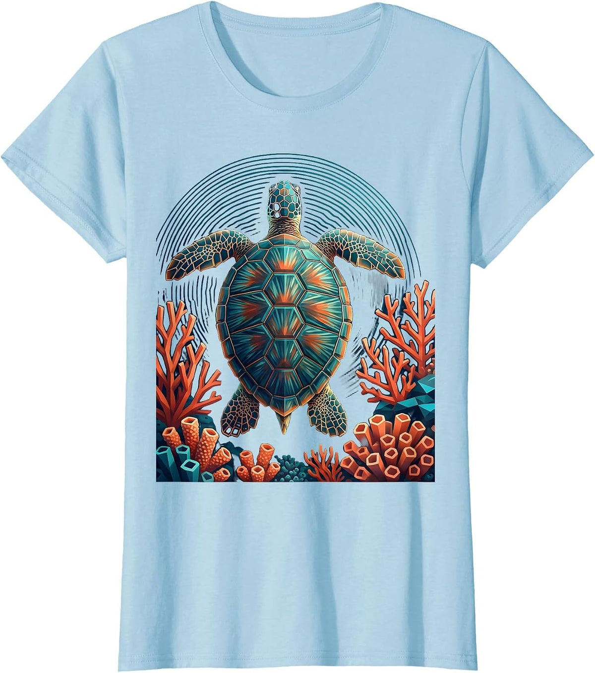 Sea Turtle Coral Reef Caribbean Ocean Art T-Shirt - Baby Blue