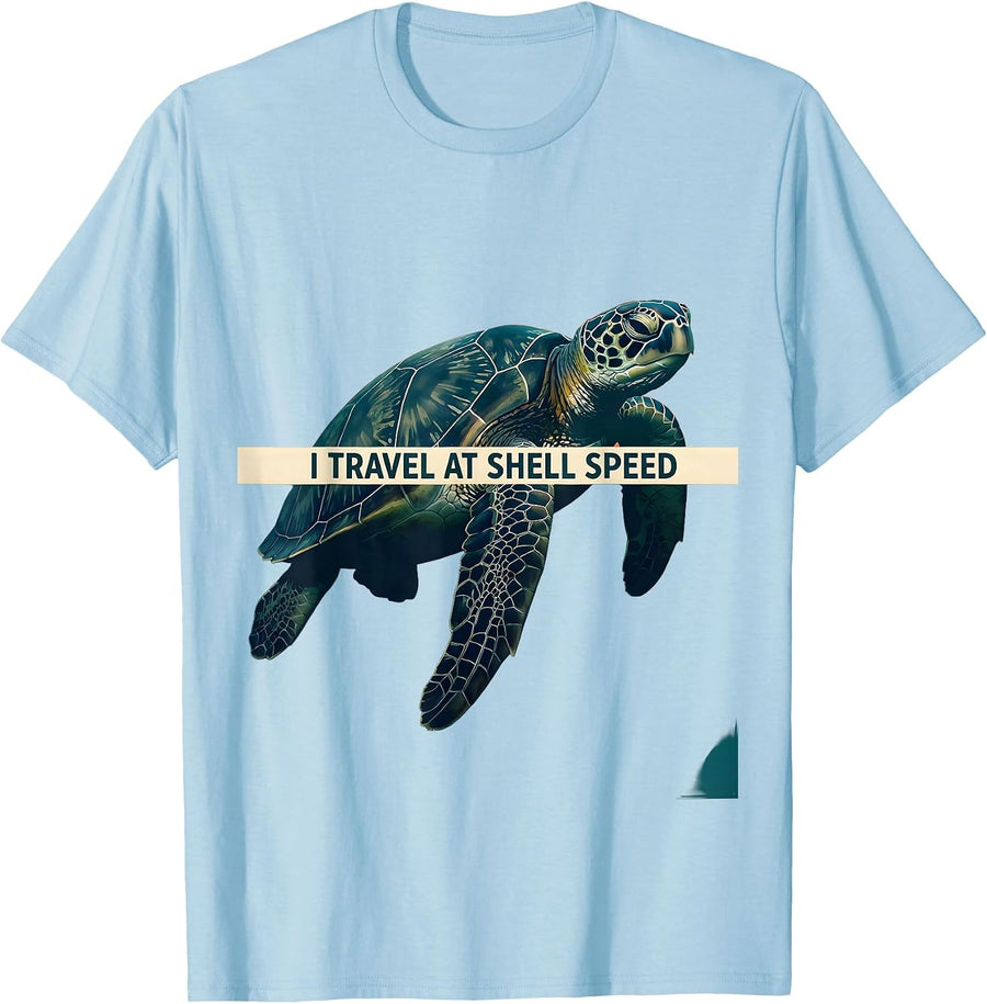 Men's I Travel At Shell Speed Funny Sea Turtle Lover Travel T-Shirt - Baby Blue