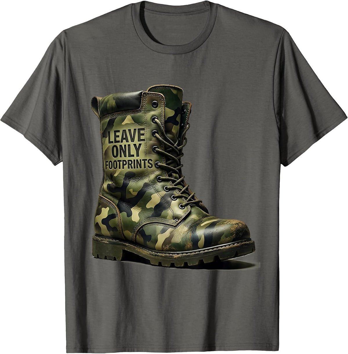 Leave Only Footprints Camo Outdoor Design T-Shirt - Asphalt Grey