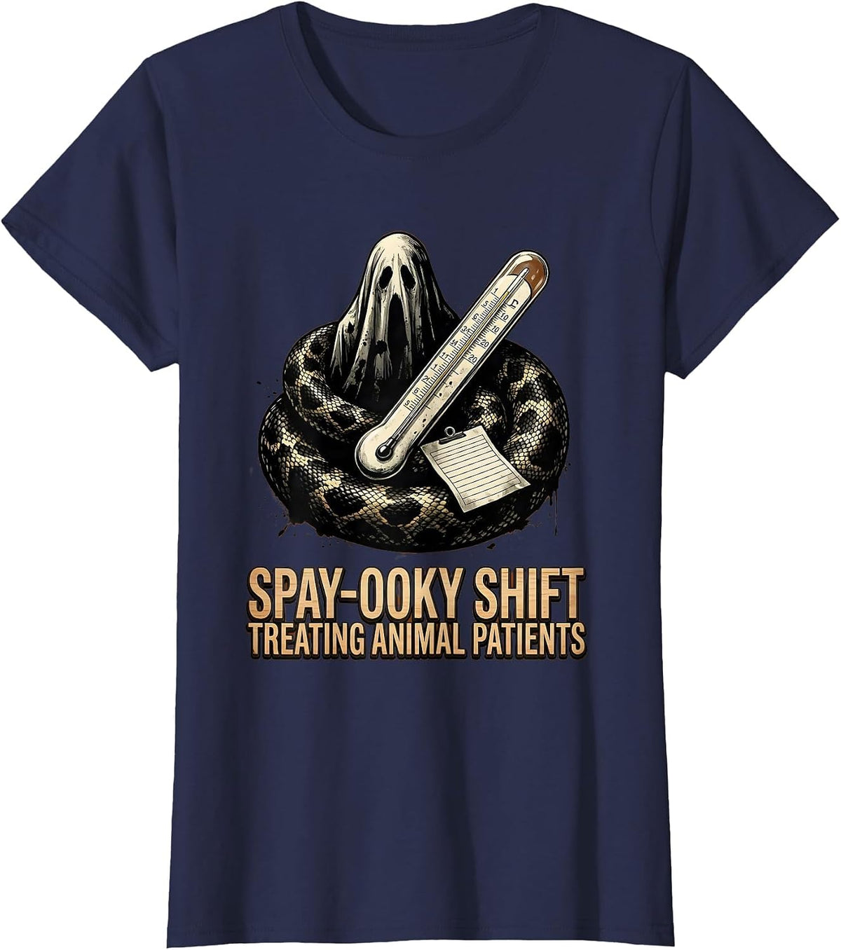 Women's Spay-ooky Shift, Treating Animal Patients Vet Tech T-Shirt - Navy Blue