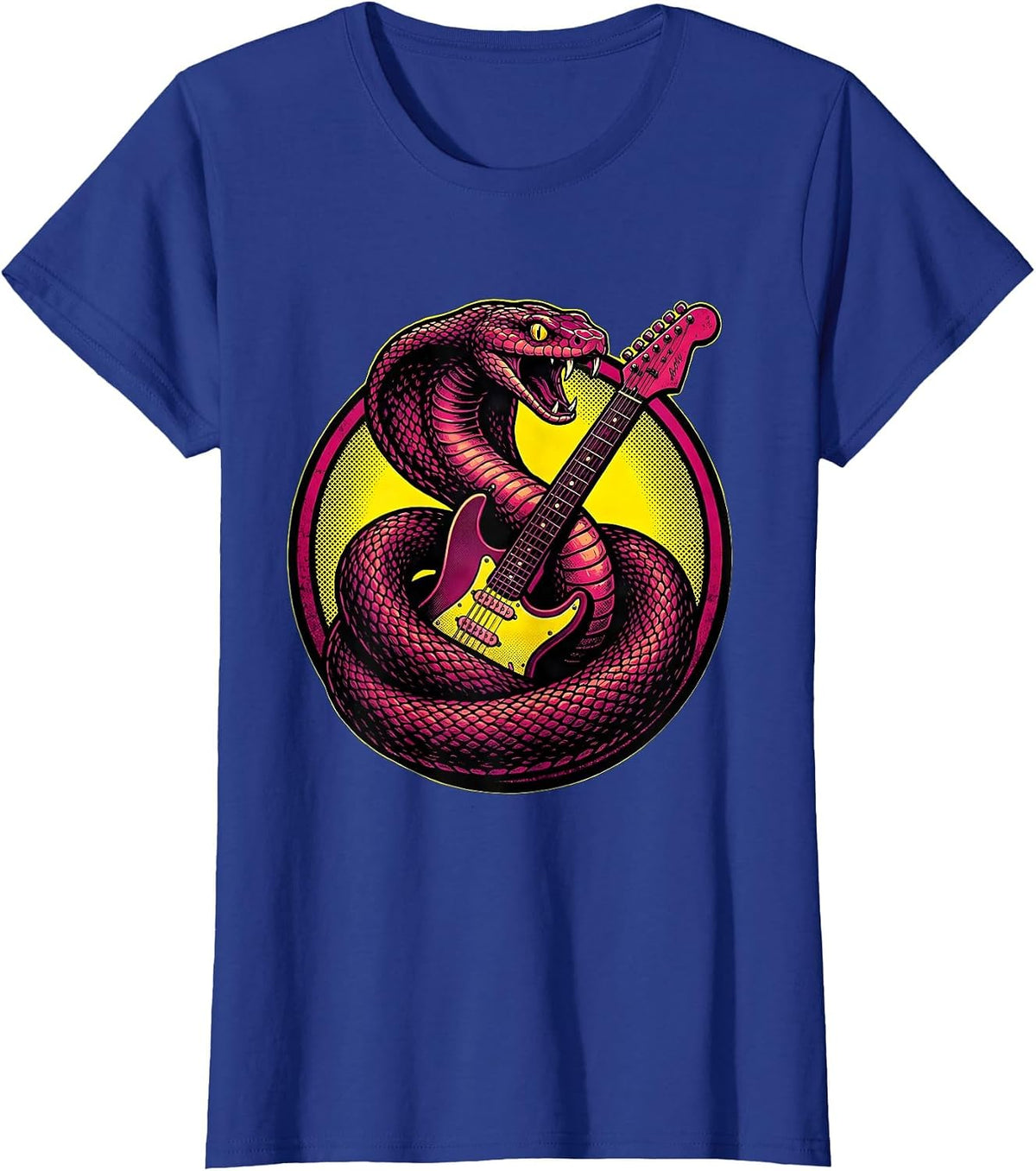 Women's Serpent and Electric Guitar Vintage Rock Art T-Shirt - Royal Blue