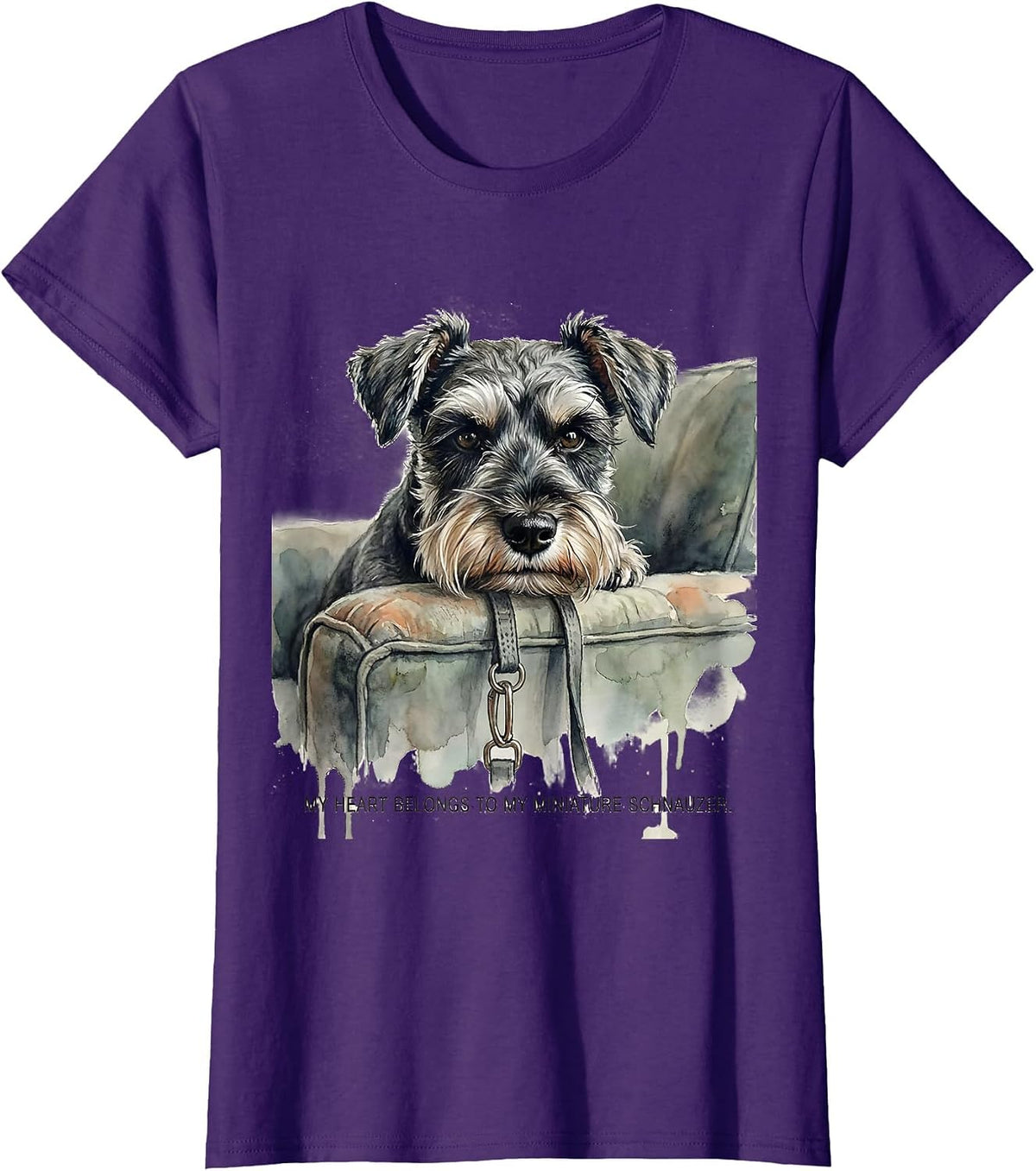 My Heart Belongs To My Miniature Schnauzer Dog Lover T-Shirt - Purple