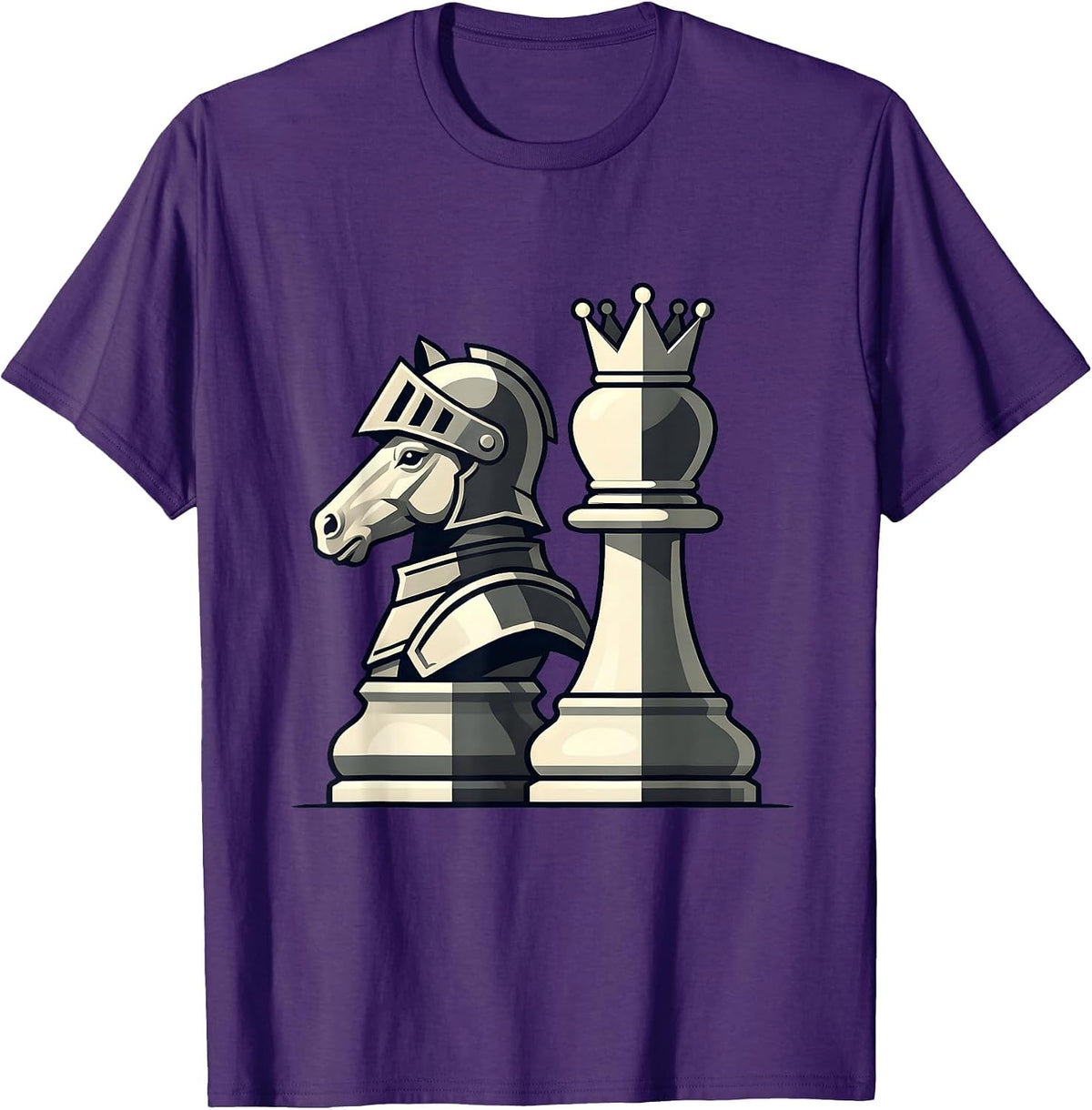 Chess Couple Knight and Queen Matching Design T-Shirt - Purple