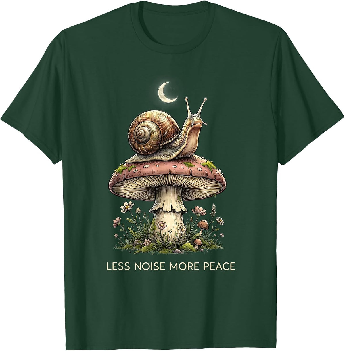 Less Noise More Peace Mindfulness Design T-Shirt - Dark Green