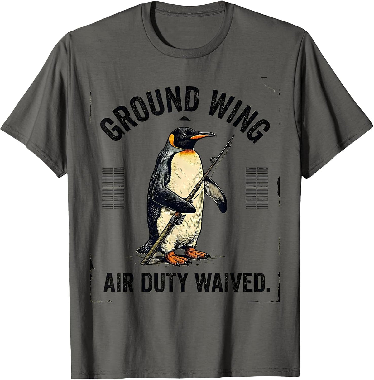 Ground Wing Air Duty Waived Funny Tactical Penguin Meme T-Shirt - Asphalt Grey