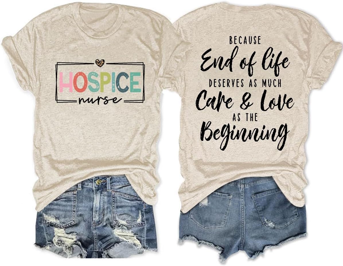 Hospice Nurse Shirt Vintage Graphic Tee for Women Hospice Nurse Gift T Shirt Short Sleeve Casual Novelty Tops - Beige
