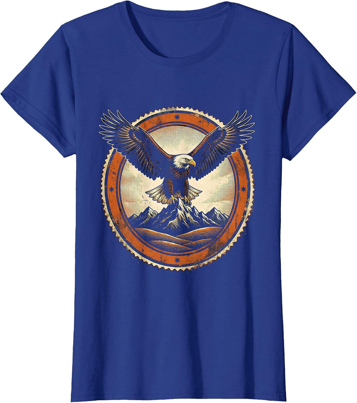Women's Bald Eagle Mountain Range American Pride Graphic T-Shirt - Royal Blue