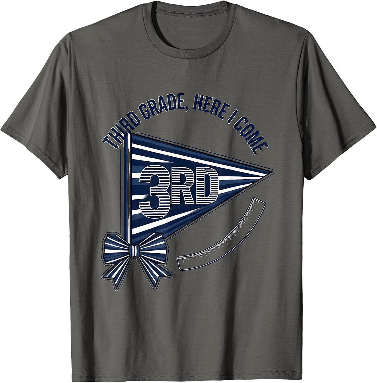 Men's Third Grade Here I Come Pennant Flag Back To School Girl T-Shirt - Asphalt Grey