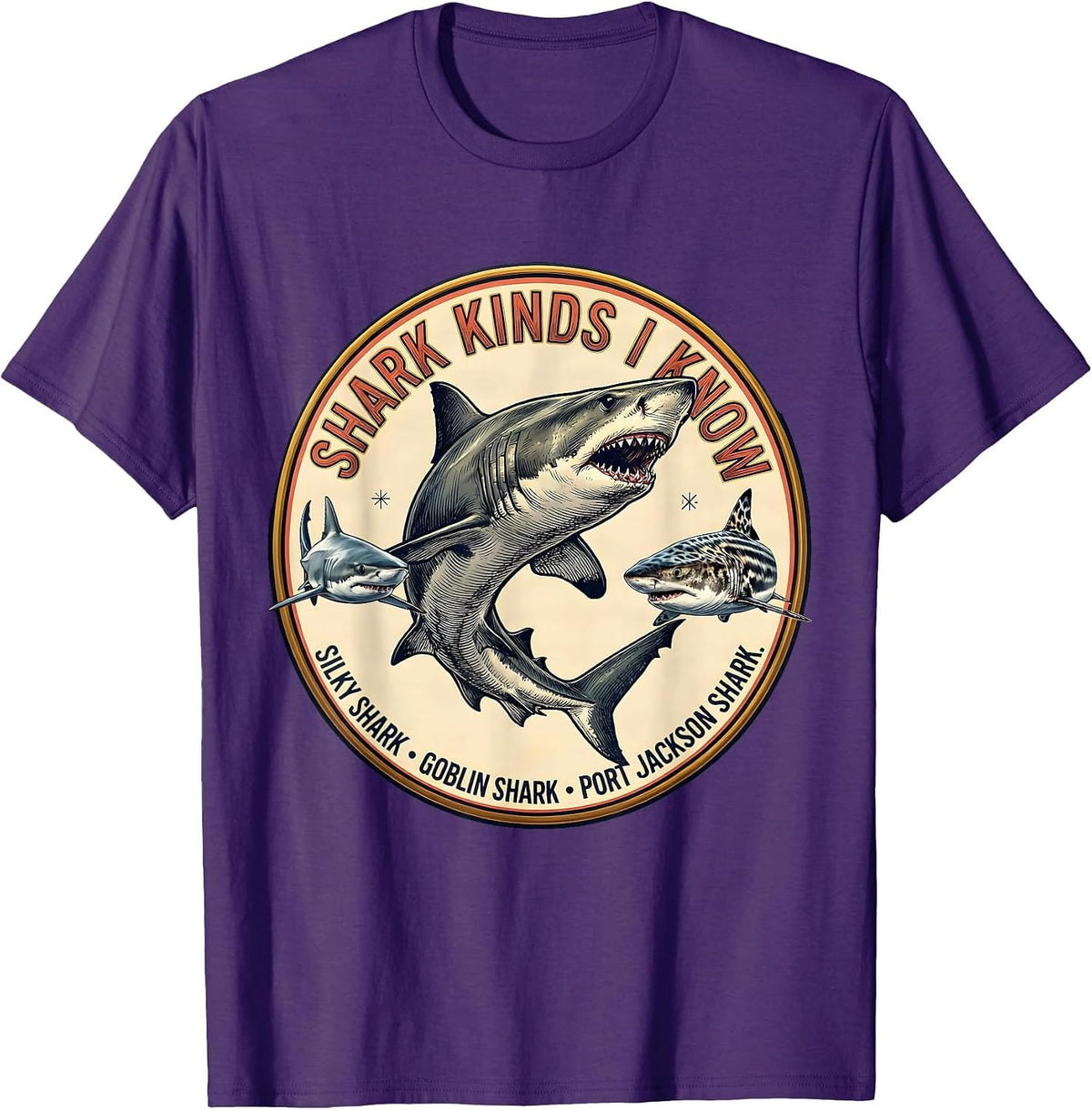 Men's Shark Kinds I Know Playful Ocean Animal Lover T-Shirt - Purple