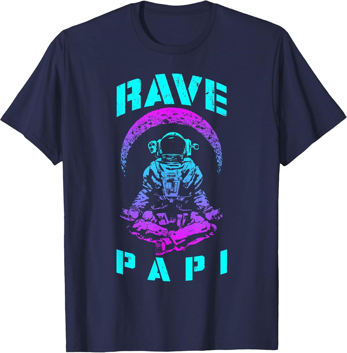 Rave Papi EDM Music Festival Trippy Astronaut Crescent Moon T-Shirt - Navy Blue