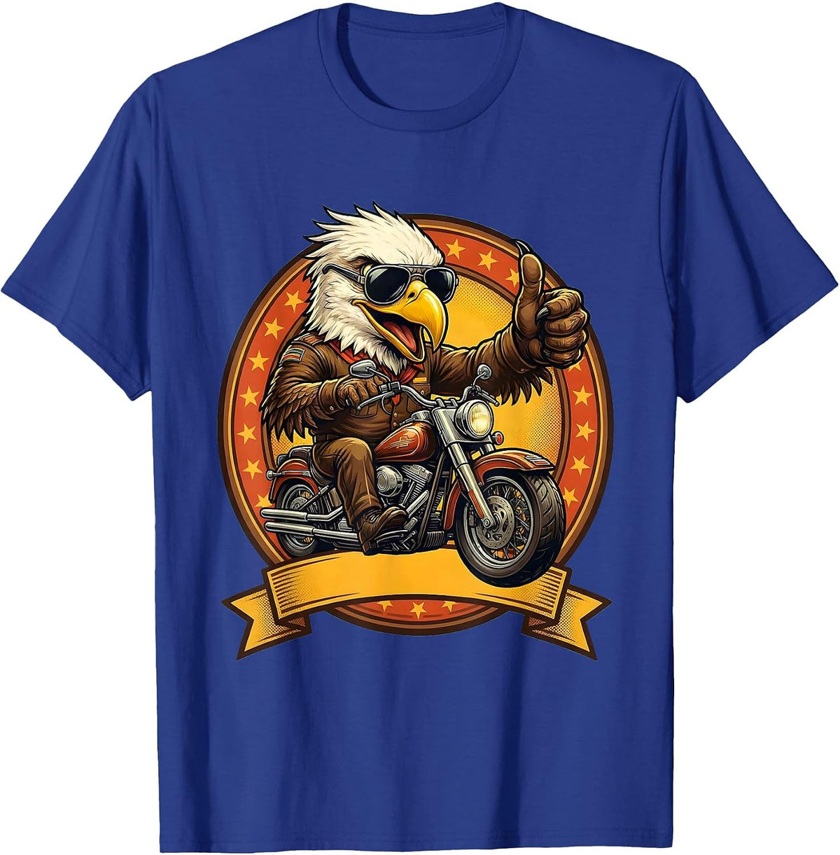 Bald Eagle Sunglasses Motorcycle Rider Graphic T-Shirt - Royal Blue
