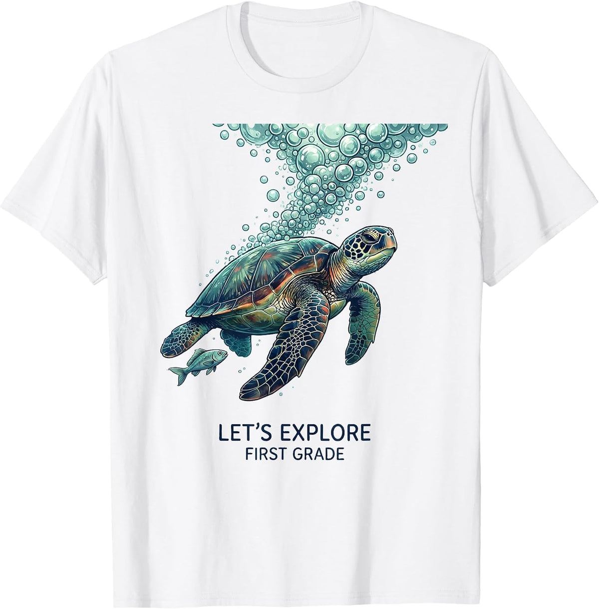 Men's Let's Explore First Grade Cute Teacher Back to School Ocean T-Shirt - White