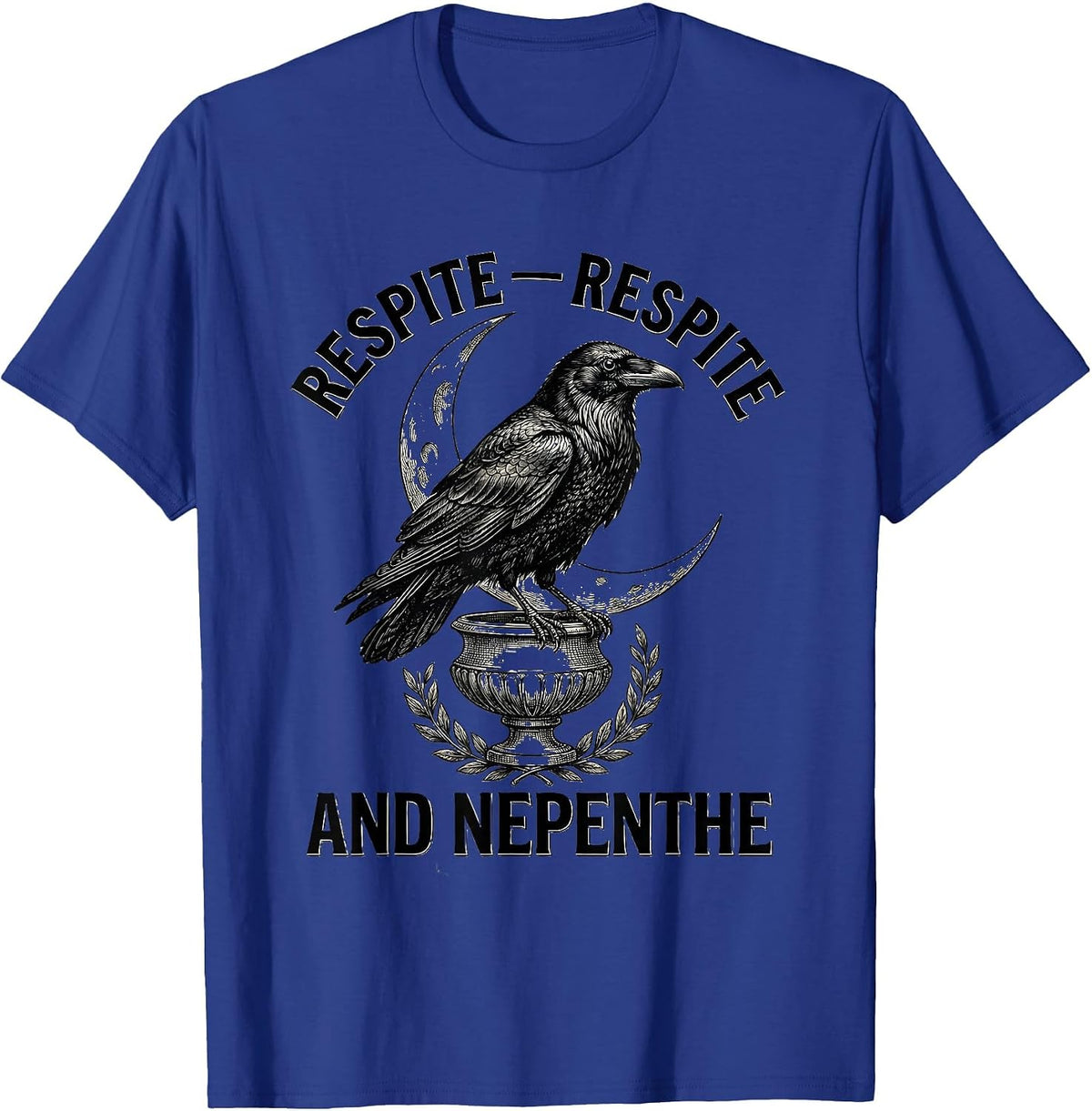 Respite And Nepenthe Vintage Gothic Edgar Allan Poe Raven T-Shirt - Royal Blue