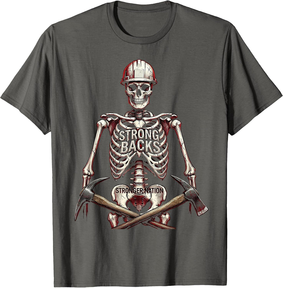 Strong Backs Stronger Nation Labor Day Design T-Shirt - Asphalt Grey
