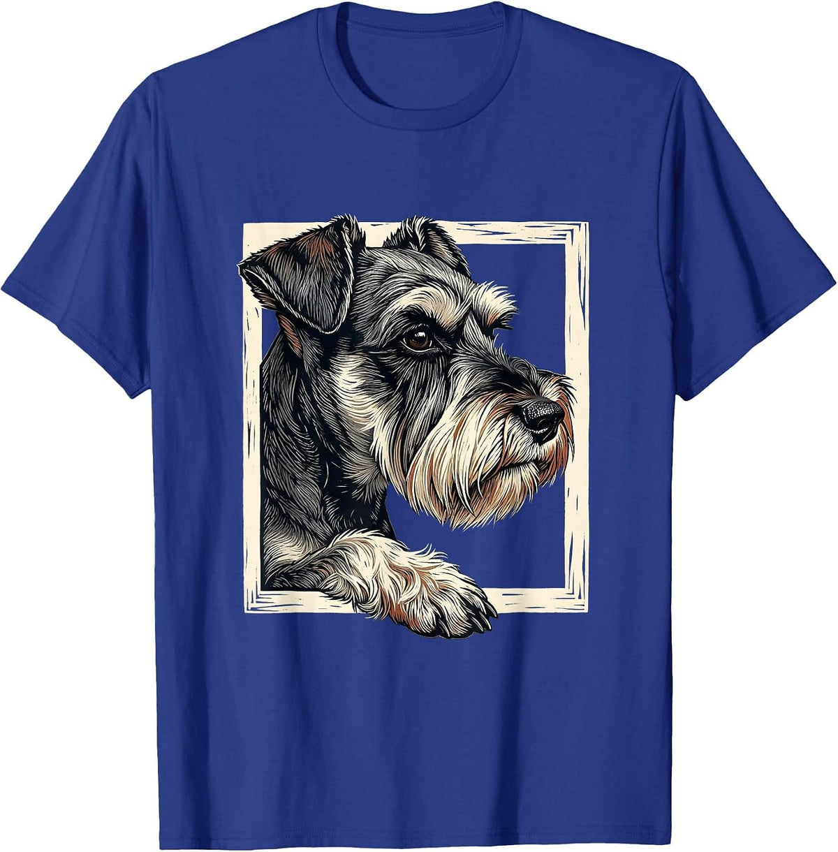 Men's Miniature Schnauzer Linocut Dog Lover Gift T-Shirt - Royal Blue