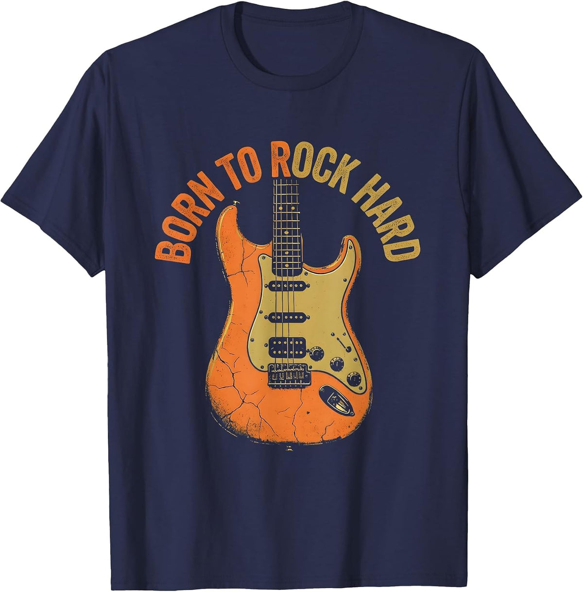 Born to Rock Hard Vintage Band Graphic Design T-Shirt - Navy Blue