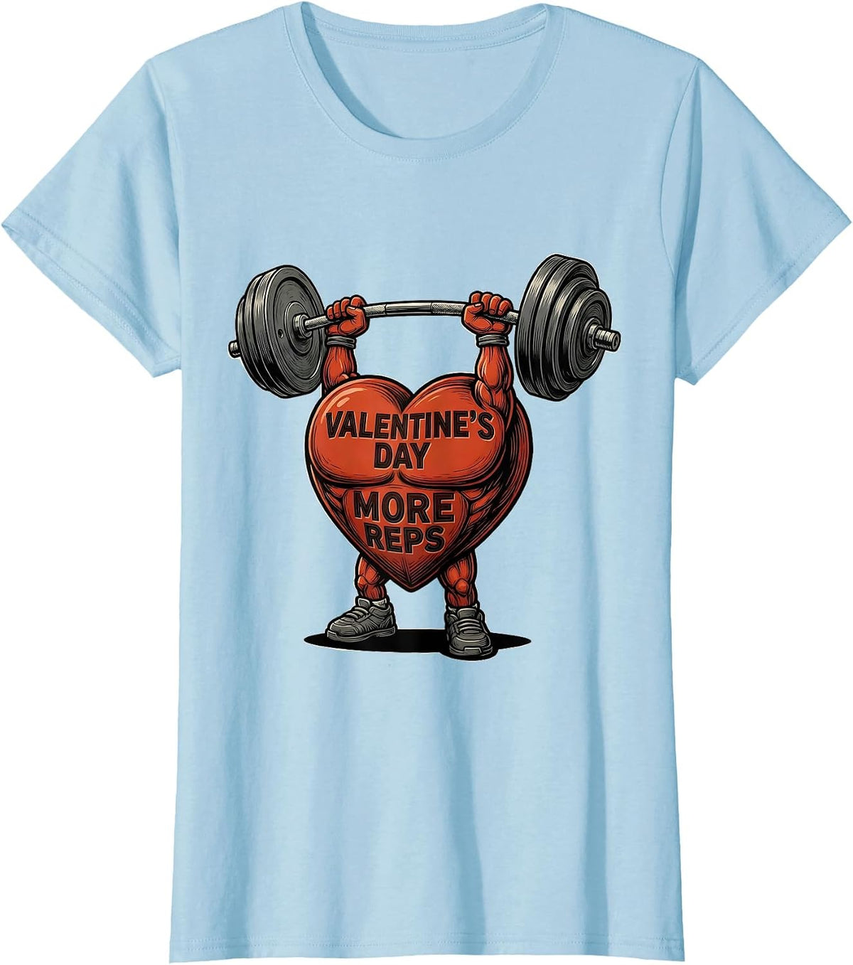 Valentine's Day More Reps Funny Gym Heart Weightlifting T-Shirt - Baby Blue