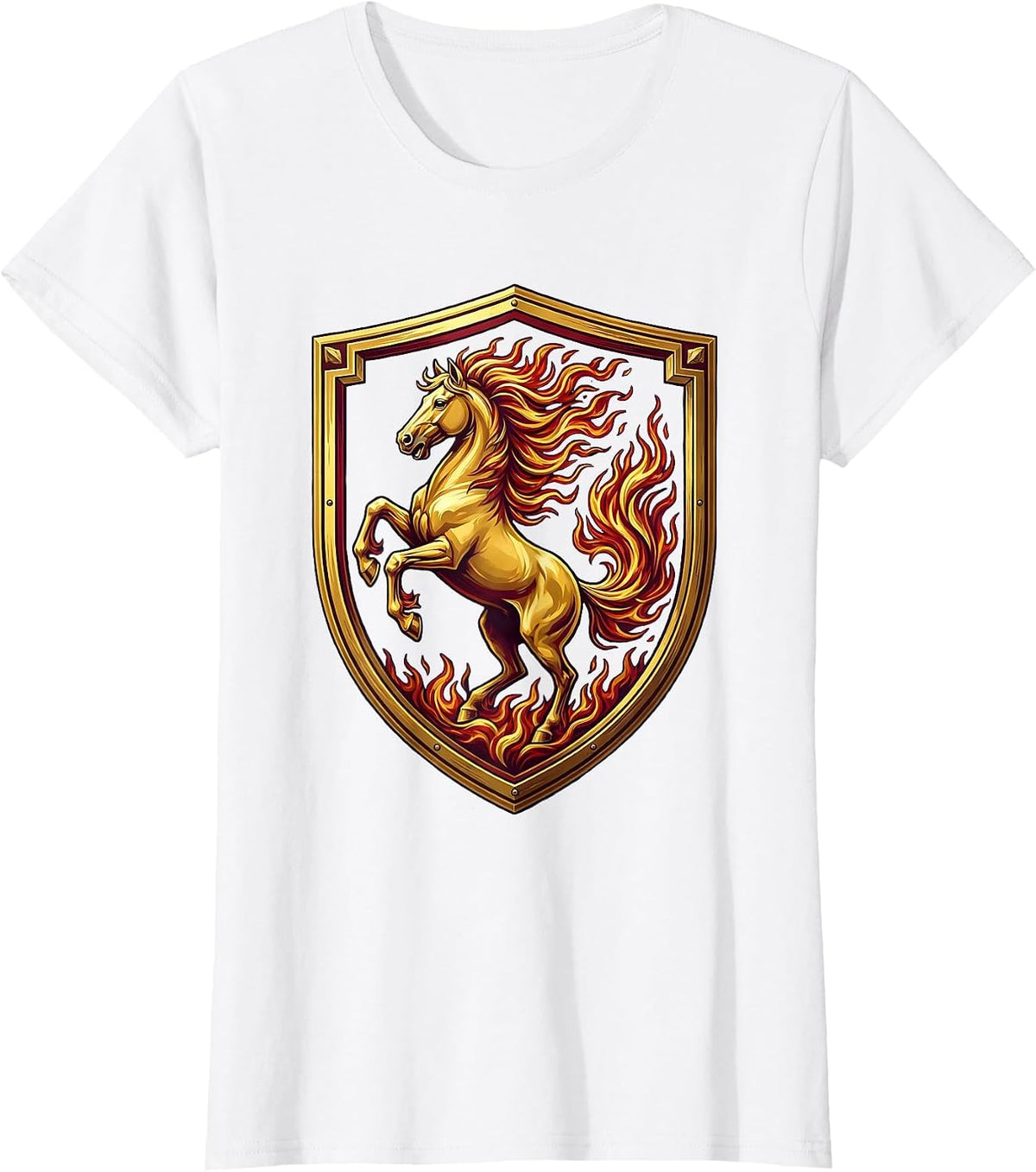 Flaming Galloping Horse With Fire Mane Art T-Shirt - White