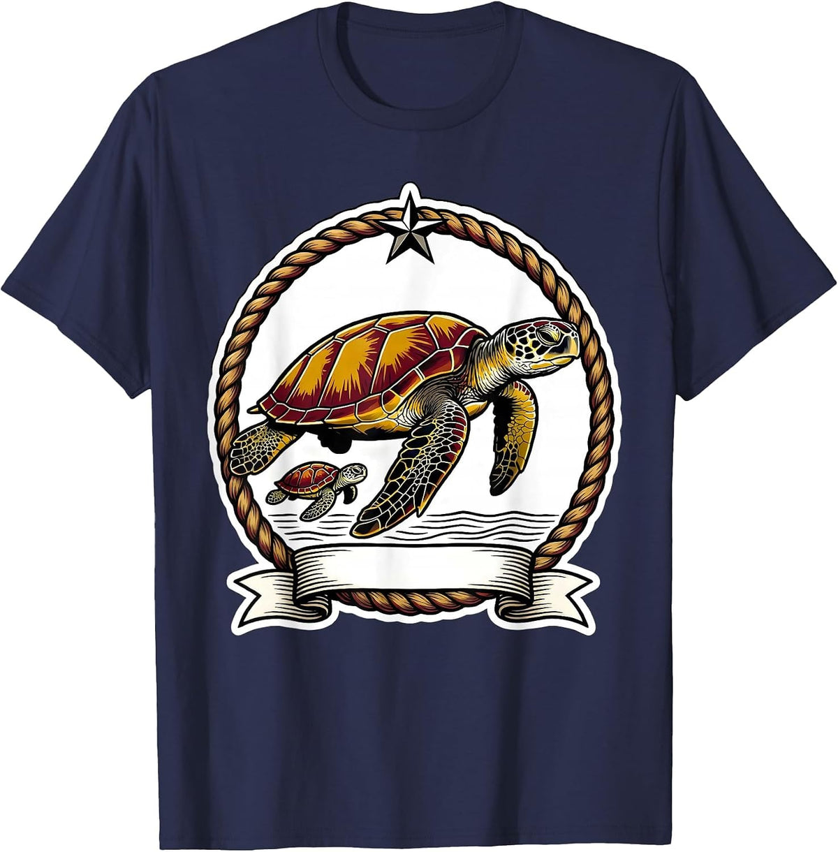 Sea Turtle Tattoo Flash Ocean Animal Lover Vacation T-Shirt - Navy Blue