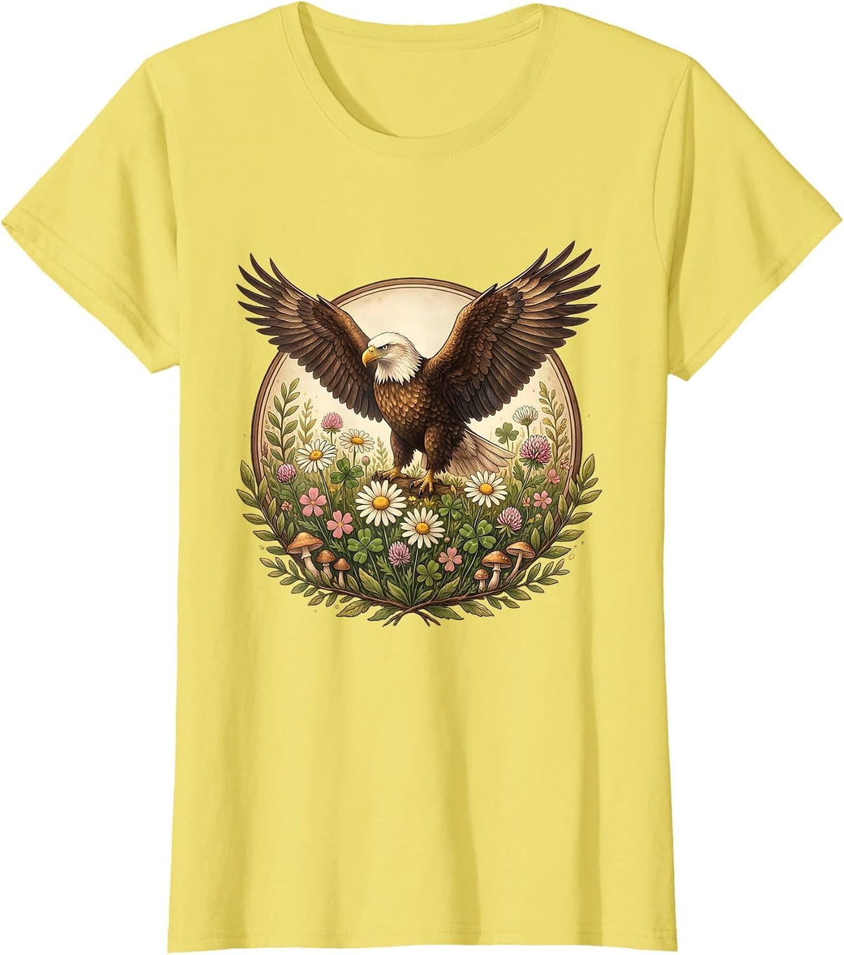 Bald Eagle Wildflower Bloom USA Nature Design T-Shirt - Lemon Yellow