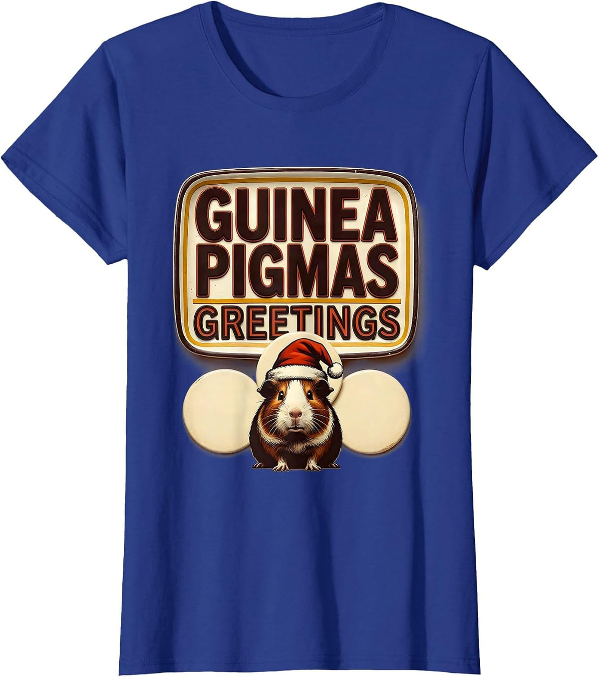 Women's Guinea Pigmas Greetings Wood Type Letterpress Funny T-Shirt - Royal Blue