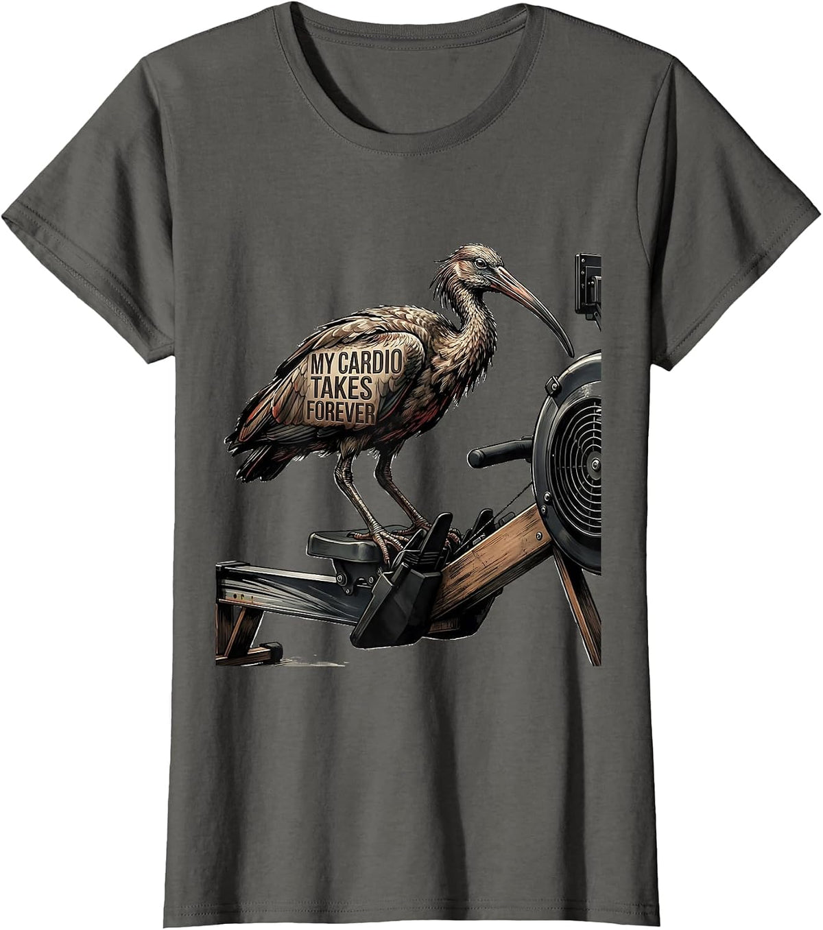 Women's My Cardio Takes Forever Funny Gym Workout Deadpan Animal T-Shirt - Asphalt Grey