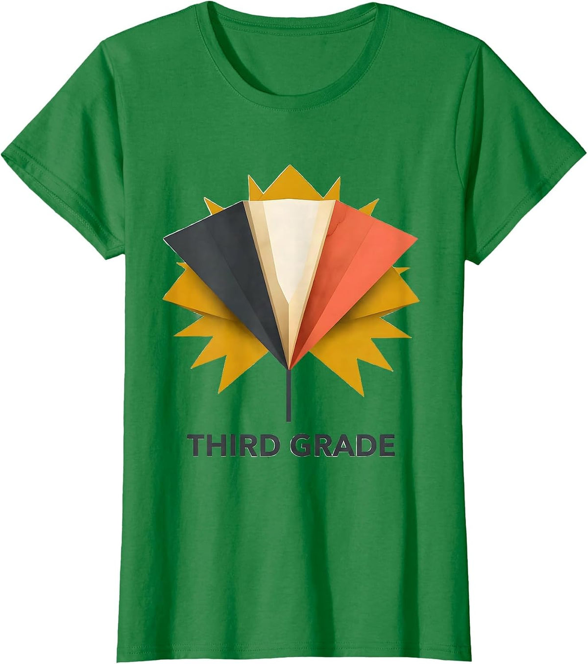 Women's Third Grade Midcentury Modern Pennant Back To School Girls T-Shirt - Kelly Green