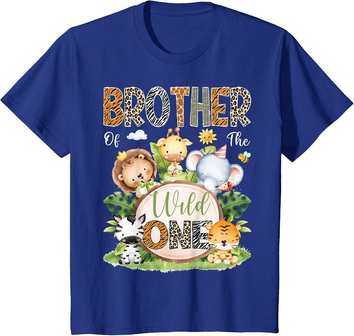 Brother of The Wild One 1St Birthday Kids Safari Jungle T-Shirt - Royal Blue