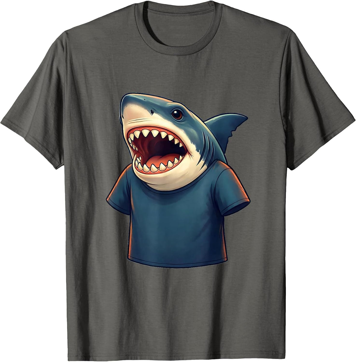 Men's Storybook Shark Jaw Playful Ocean Animal Halloween Costume T-Shirt - Asphalt Grey