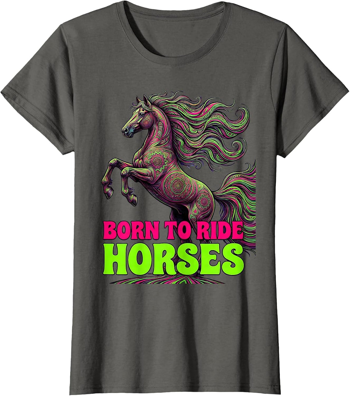 Women's Born to Ride Horses Equestrian Design T-Shirt - Asphalt Grey