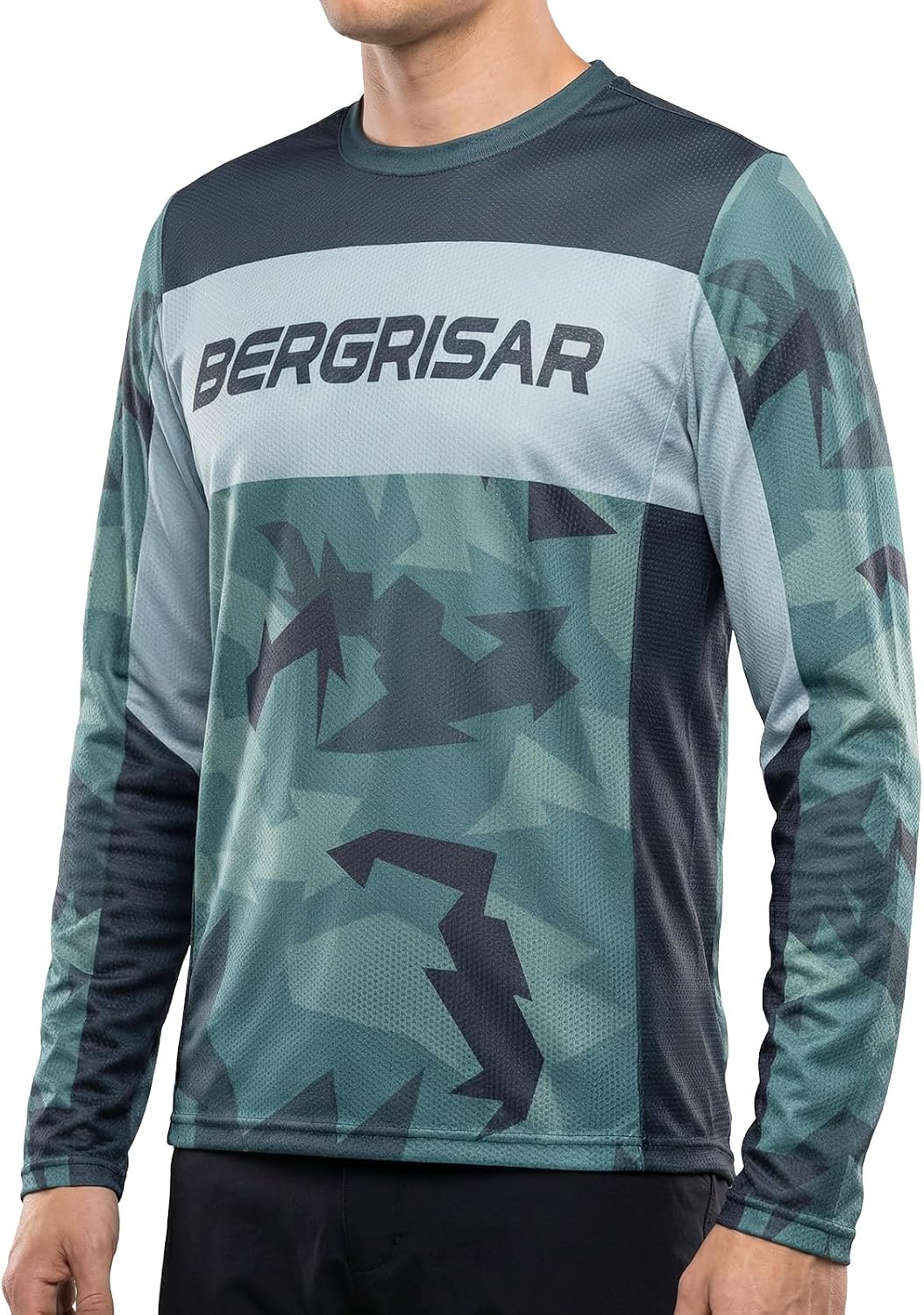BERGRISAR Men's Mountain Bike Jersey Long Sleeve Bike Shirts - Green Camo