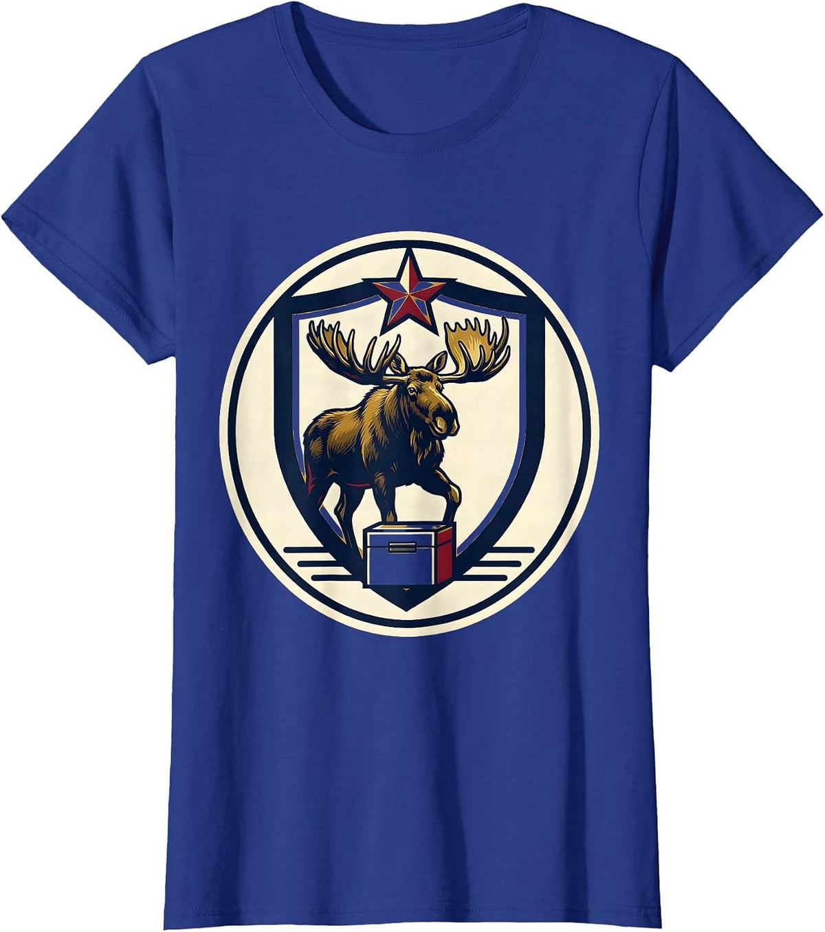 Women's Bull Moose Shield Badge Political Satire History Lover T-Shirt - Royal Blue