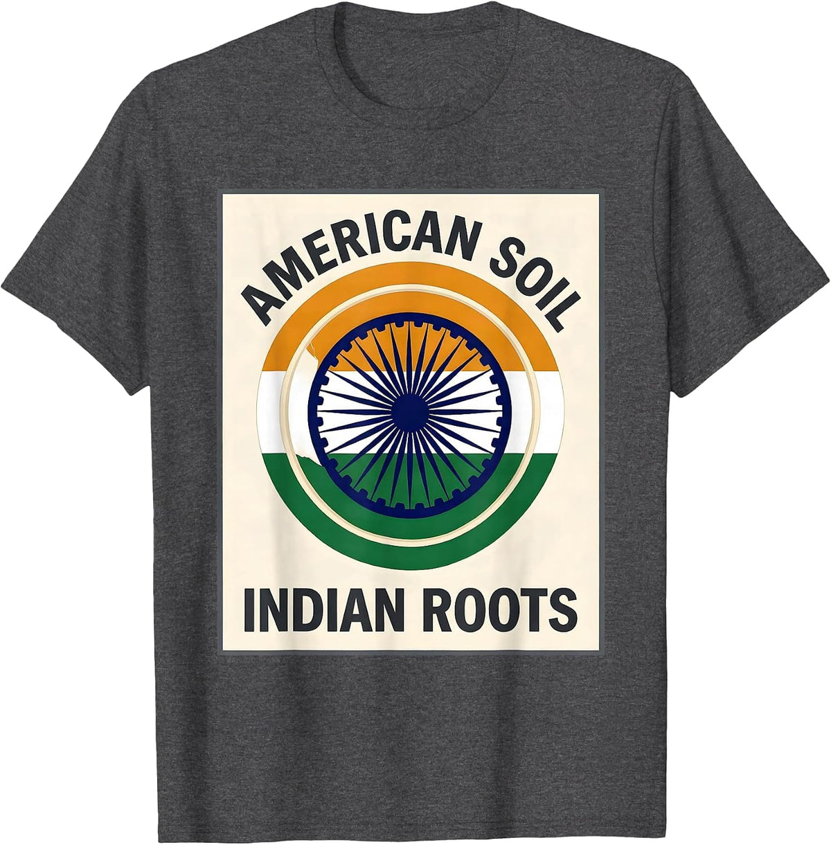 American Soil, Indian Roots Disrupted Stripe Patriotic Flag T-Shirt - Dark Heather Grey