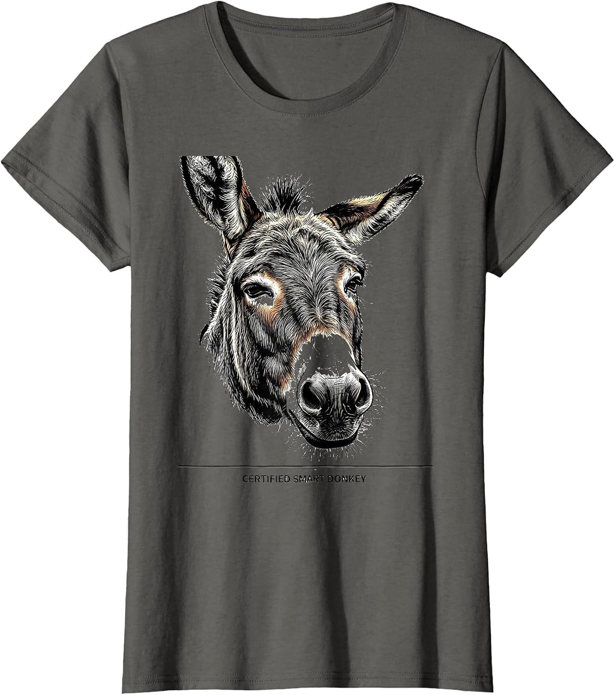 Women's Certified Smart Donkey Funny Farm Animal Humor Donkey Lover T-Shirt - Asphalt Grey