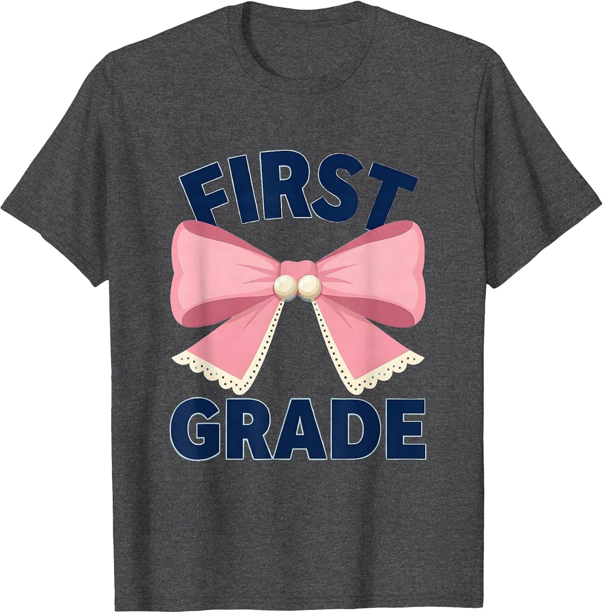 Men's First Grade Coquette Ribbon Teacher Back To School Girls T-Shirt - Dark Heather Grey