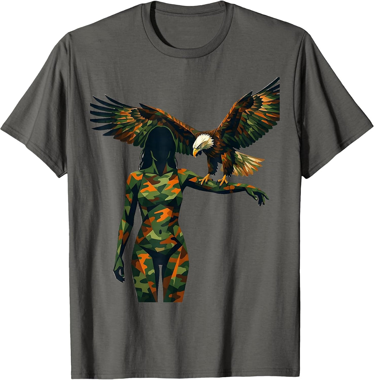 Men's Camo Eagle Falconer Wildlife Illustration T-Shirt - Asphalt Grey