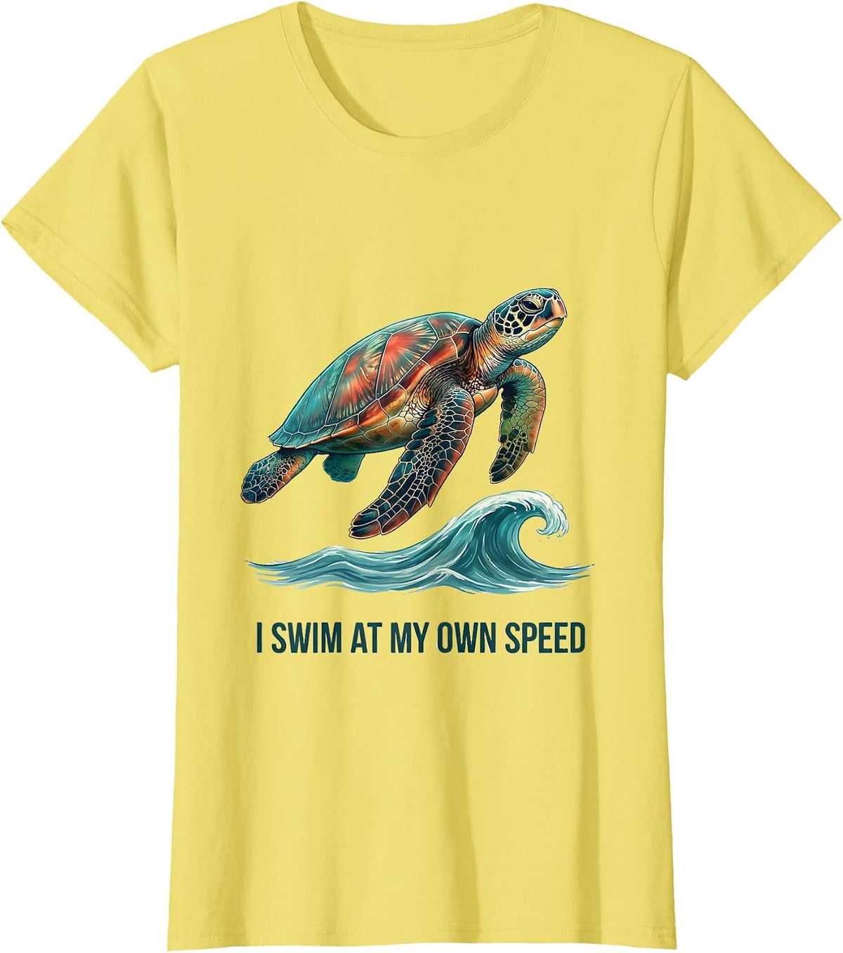 Women's I Swim At My Own Speed Funny Sea Turtle Beach Souvenir T-Shirt - Lemon Yellow