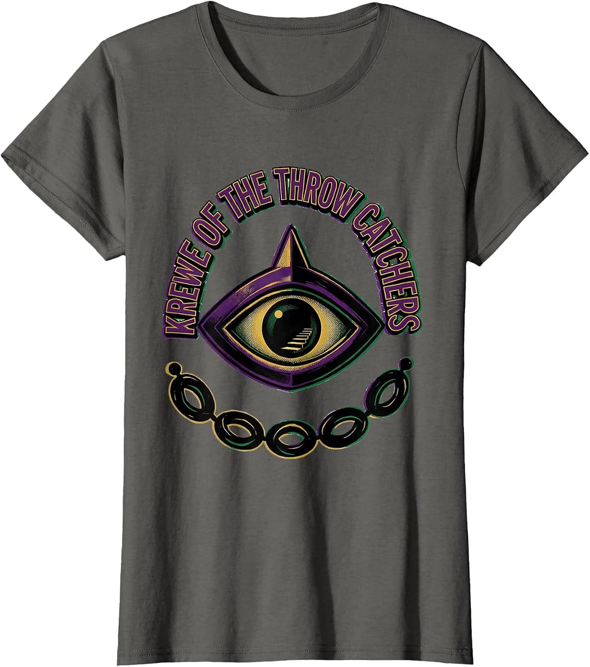 Women's Krewe Of The Throw Catchers Mardi Gras Party Humor Carnival T-Shirt - Asphalt Grey