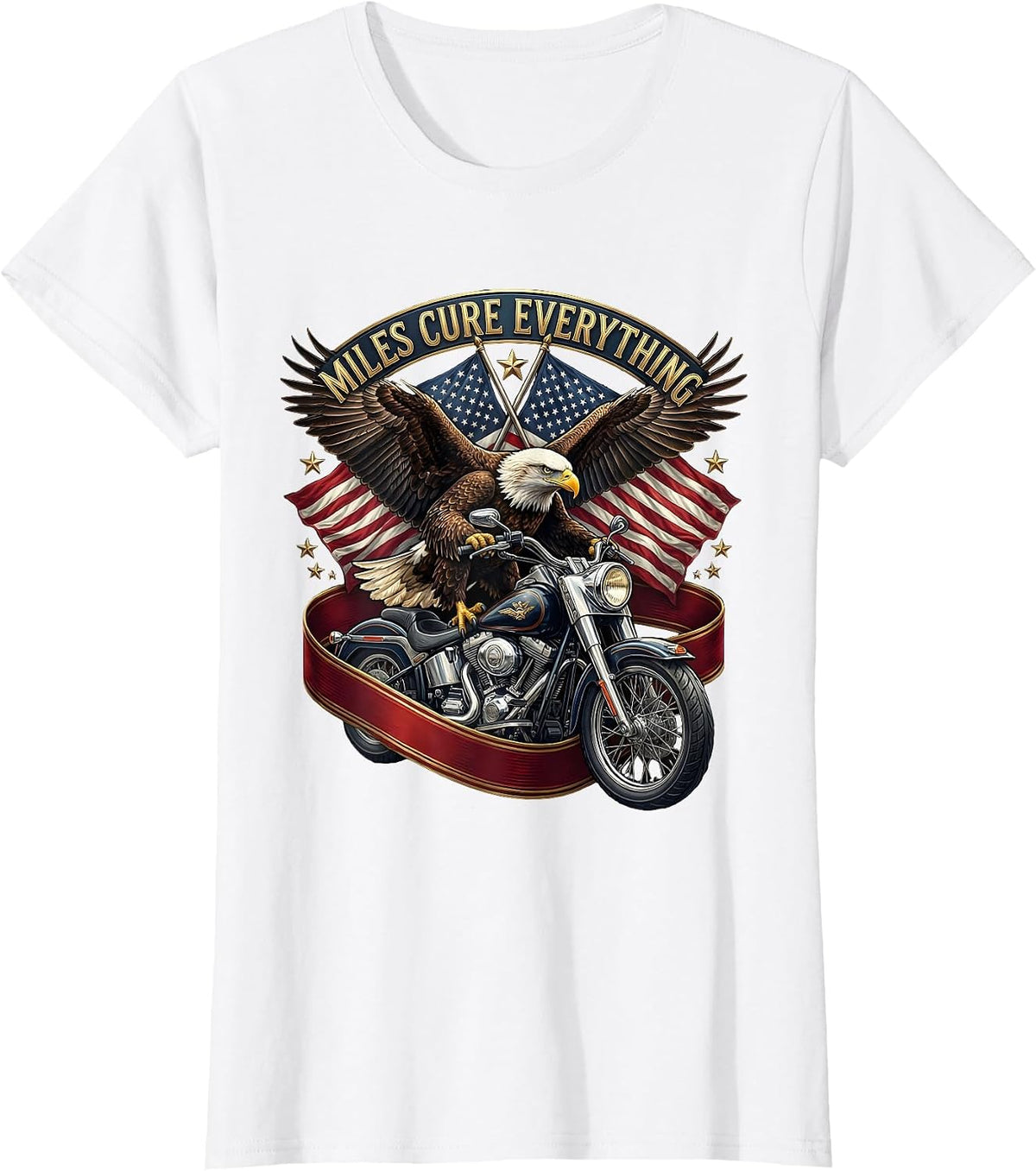 Miles Cure Everything Motorcycle Rider Design T-Shirt - White