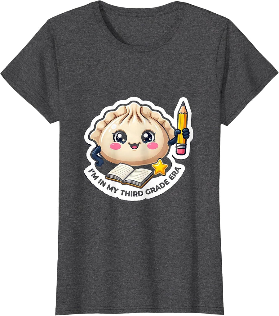 Women's I'm In My Third Grade Era Cute Dumpling Back to School Girl T-Shirt - Dark Heather Grey
