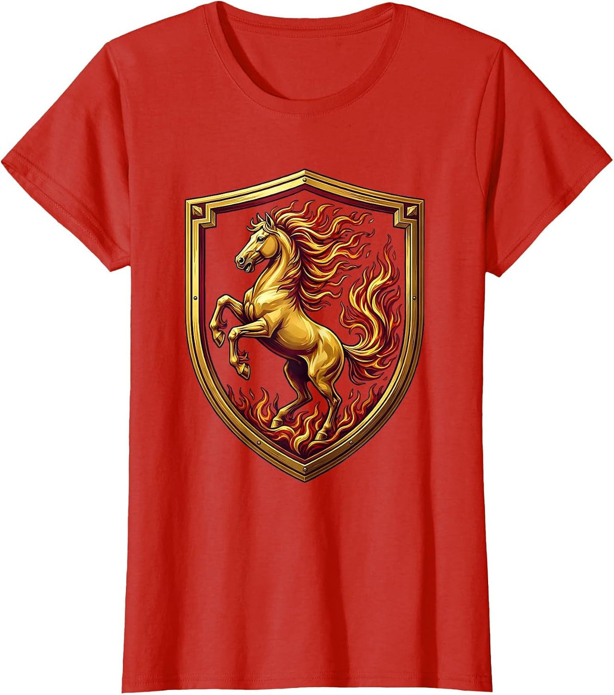 Flaming Galloping Horse With Fire Mane Art T-Shirt - Red