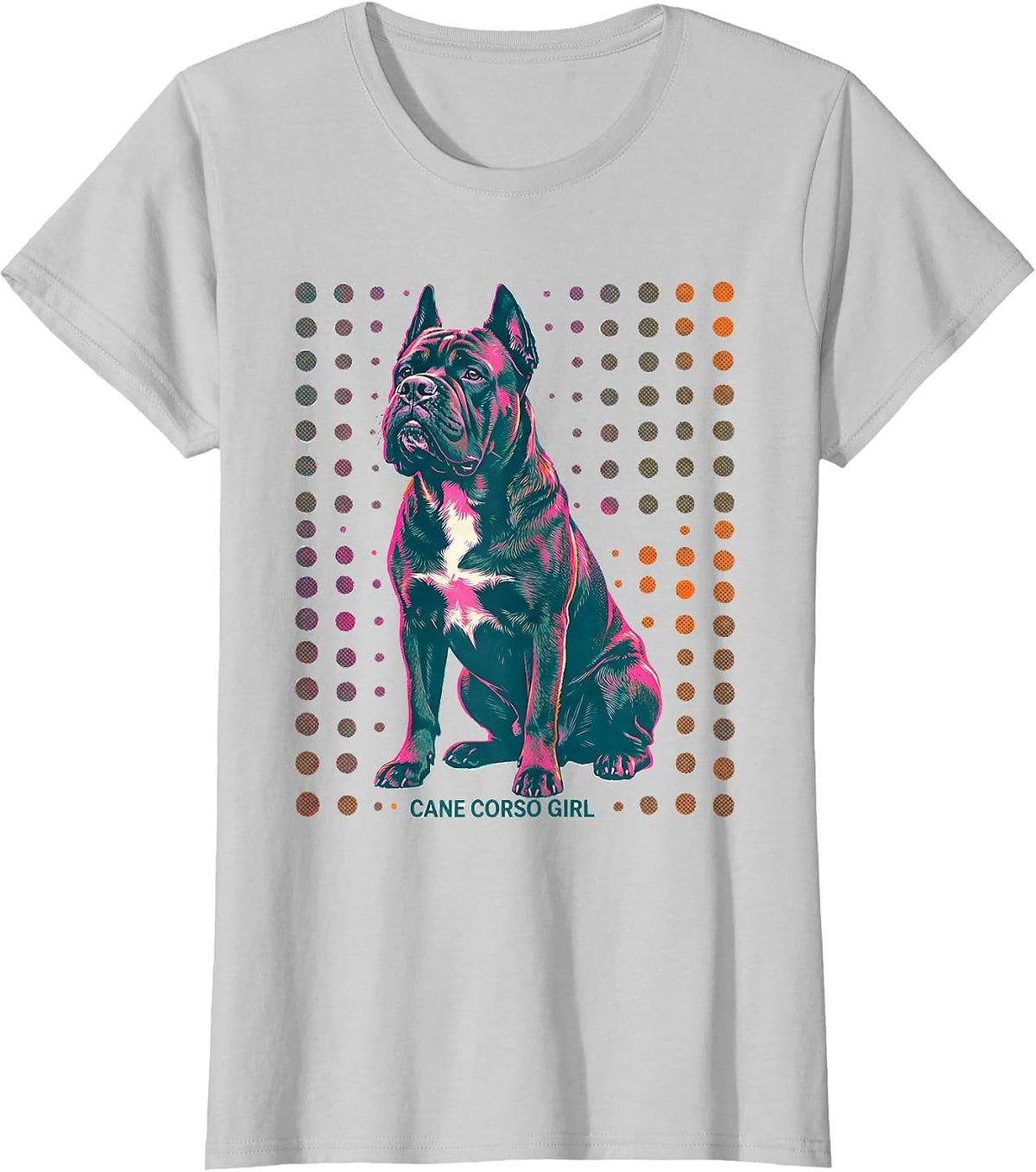 Cane Corso Girl Risograph Italian Mastiff Dog Lover Humor T-Shirt - Silver Grey