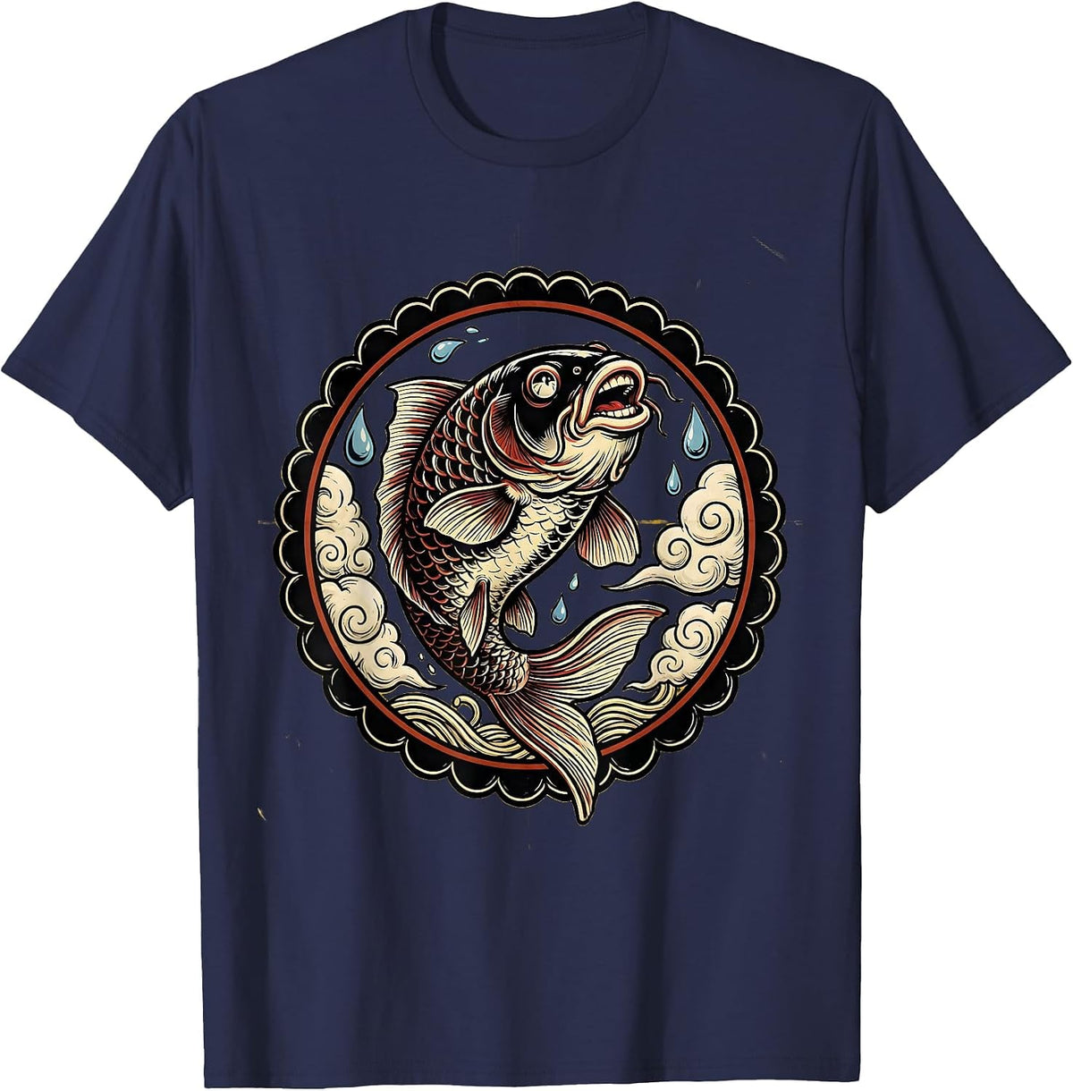 Giant Koi Fish Leaping Through Storm Clouds Anime T-Shirt - Navy Blue