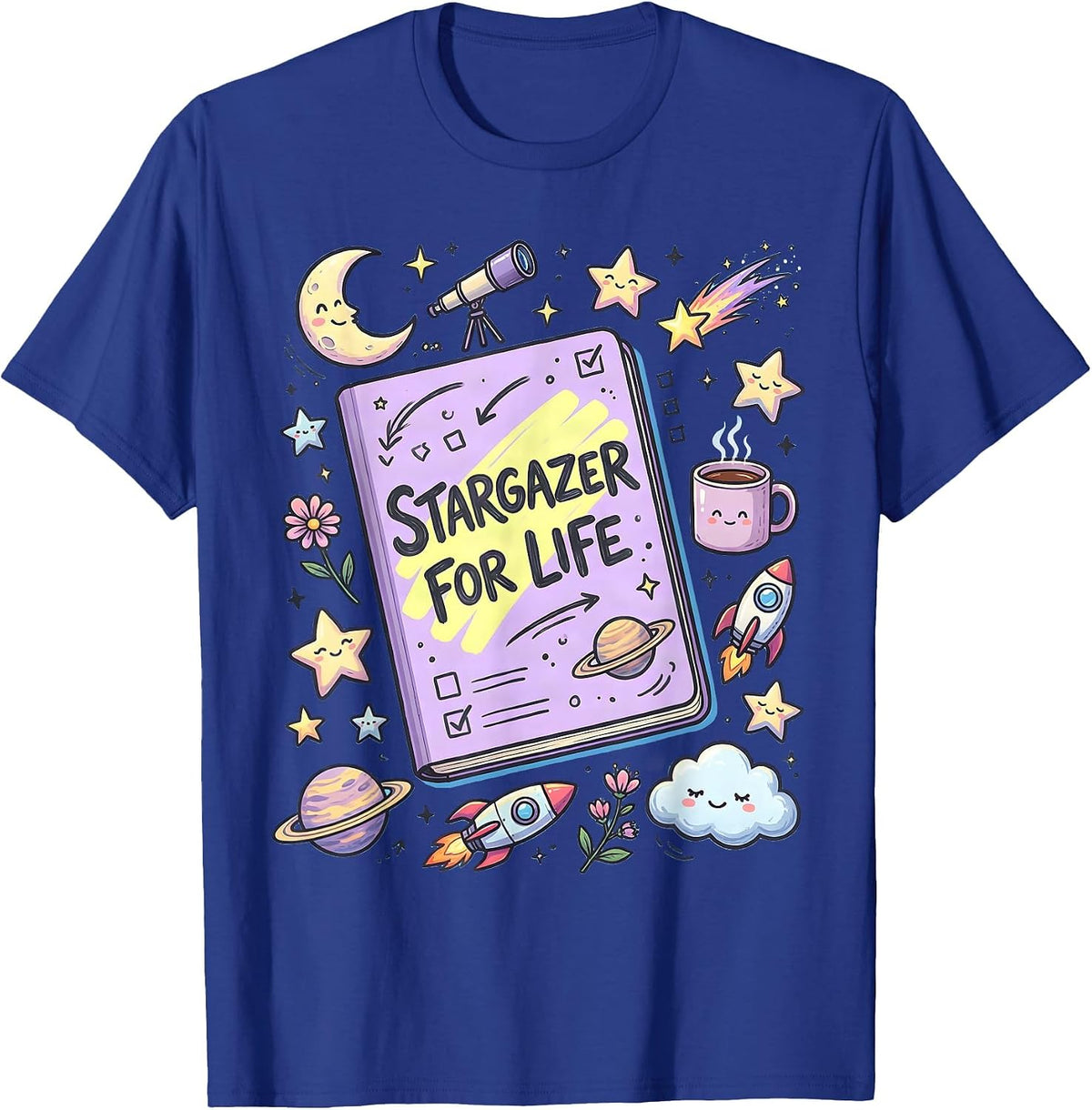 Men's Stargazer For Life Astronomy Night Sky Design T-Shirt - Royal Blue