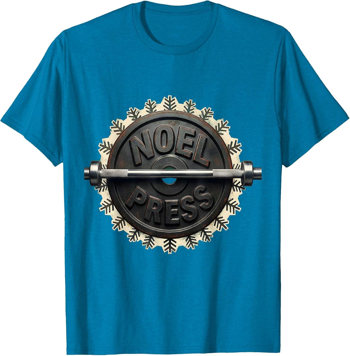 Noel Press Rubber Stamp Funny Christmas Gym Weightlifting T-Shirt - Sapphire Blue