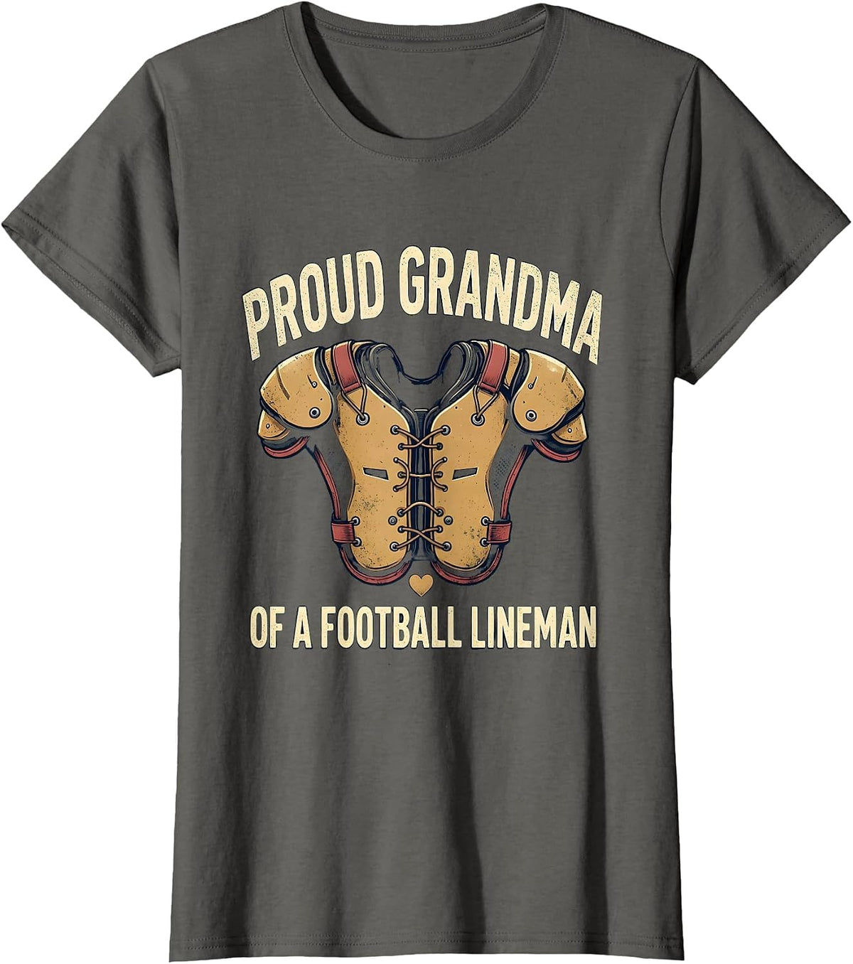 Women's Proud Grandma of a Football Lineman Vintage Family Fan Pride T-Shirt - Asphalt Grey