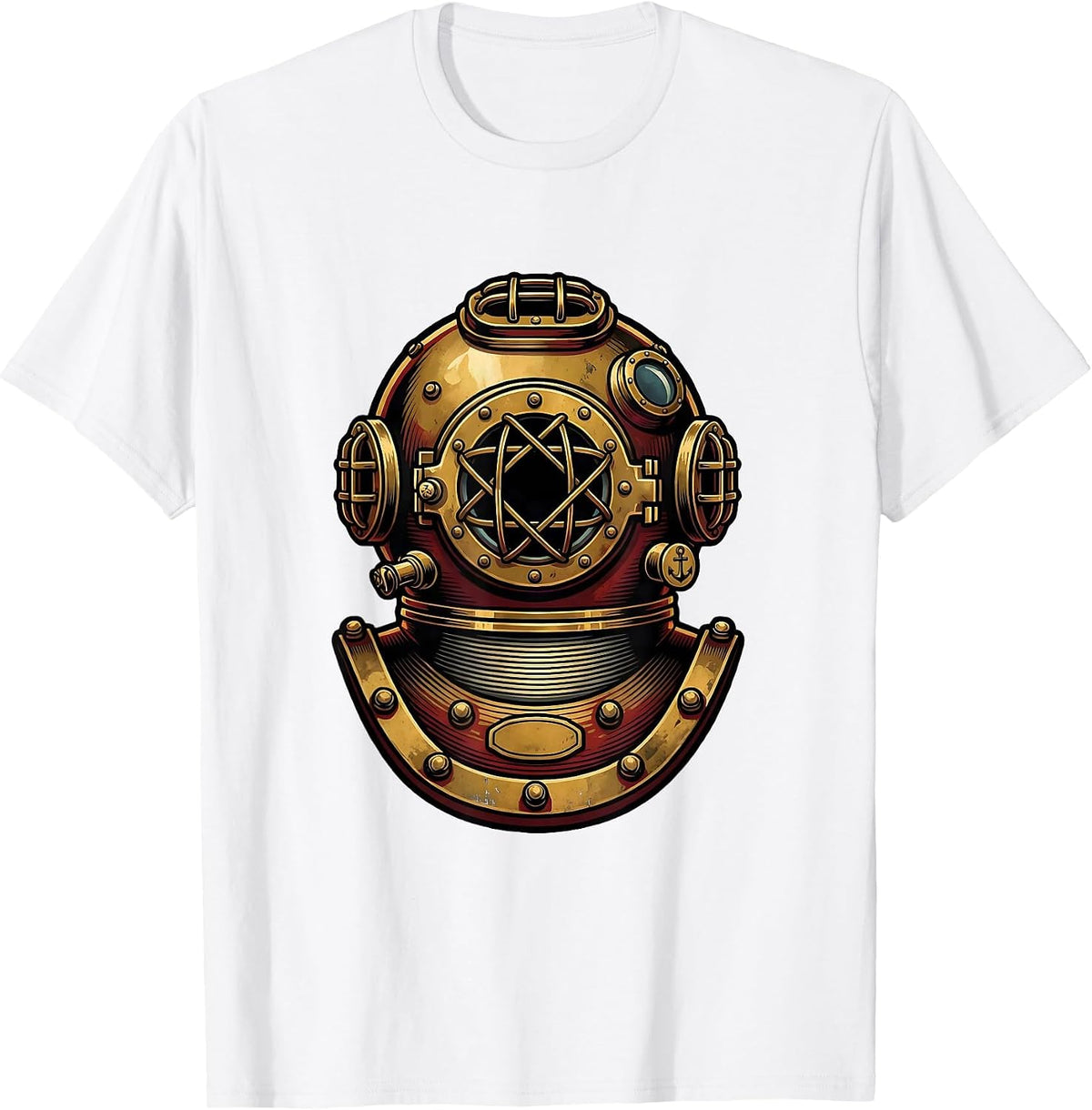 Men's Vintage Diving Helmet Porthole Illustration T-Shirt - White