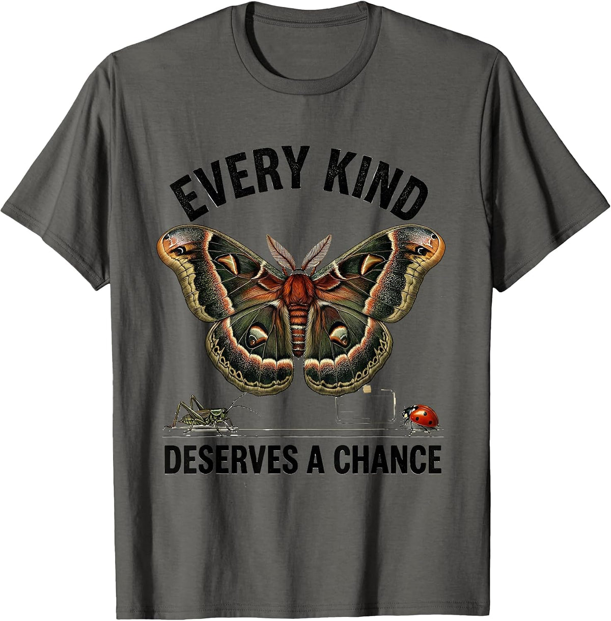 Every Kind Deserves A Chance Vintage Bug Lover Entomology T-Shirt - Asphalt Grey